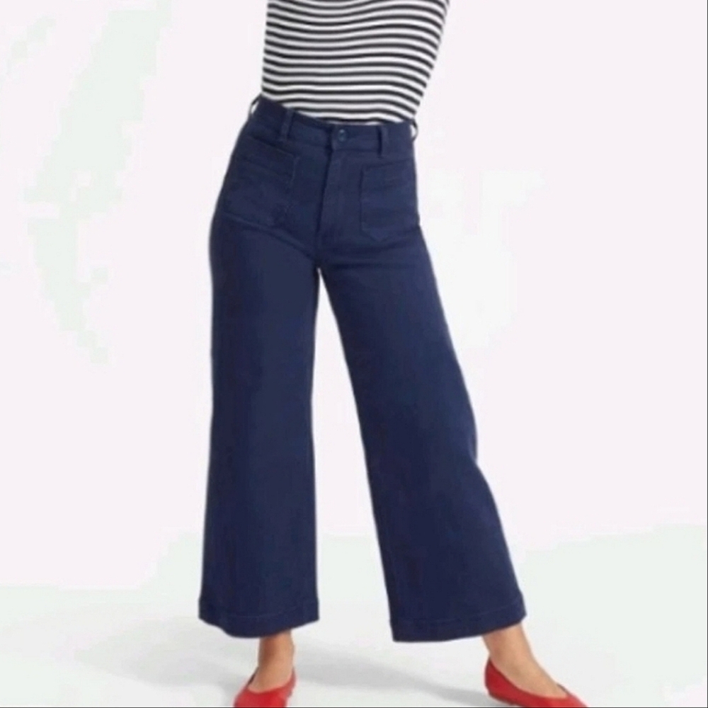 Everlane Navy Wide Leg Flare Jeans